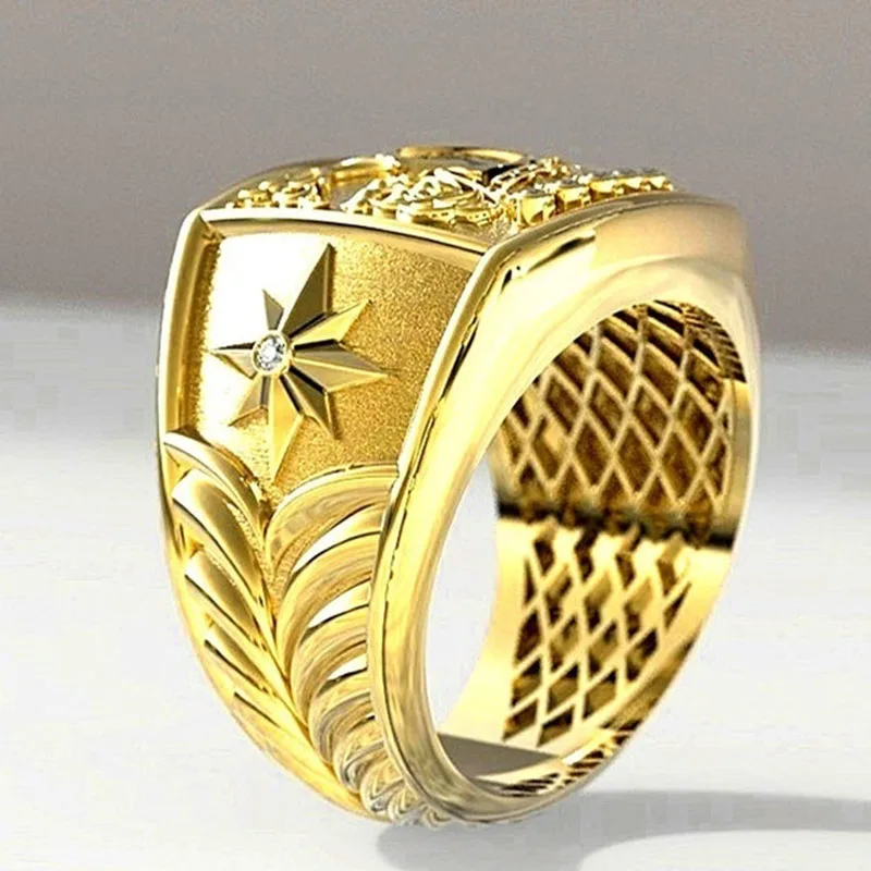 Роскошное модное мужское кольцо в стиле хип-хоп Золотое Желтое дерево жизни щит