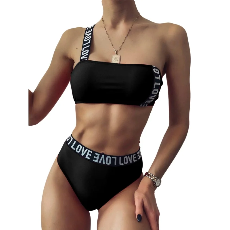 

Women Sexy Bikini Set Solid Color LOVE Striped Swimsuit Swimwear Thong Brazilian Biquini Bathing Suit Bather Clothing