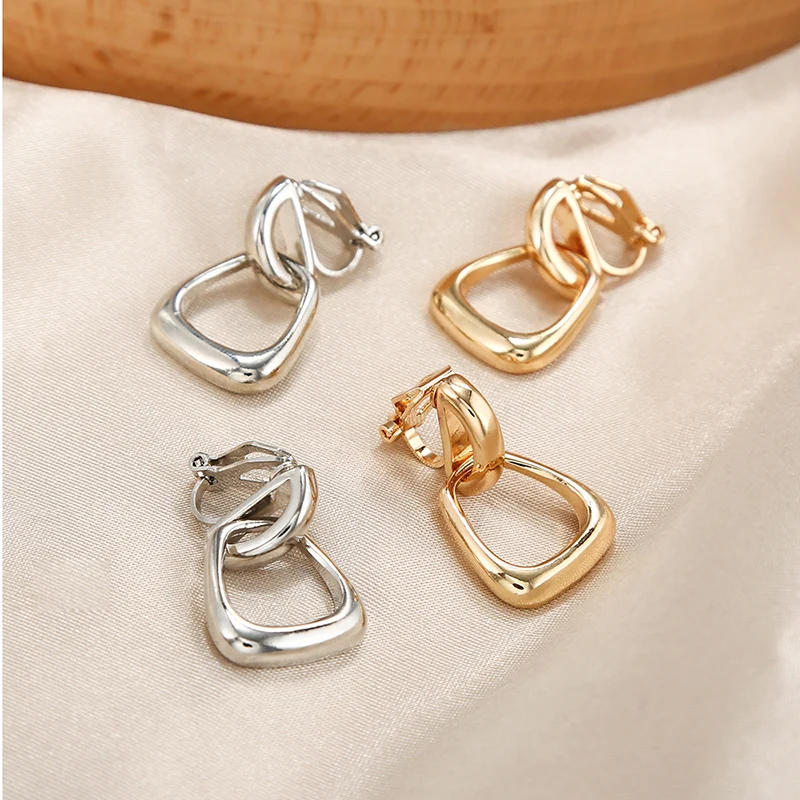 

New Vintage Statement Clip Earrings for women Geometric Dangle Drop Gold Earing Clips Brincos Non Pierced 2021 Fashion Jewelry