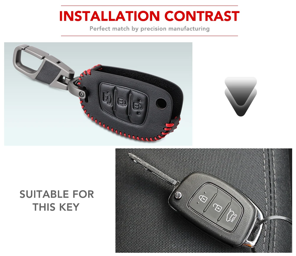 

Leather Car Key Fob Cover Case Set Keychain For Hyundai Tucson Creta ix25 i10 i20 i30 Verna Mistra Elantra 2015-2018 2019