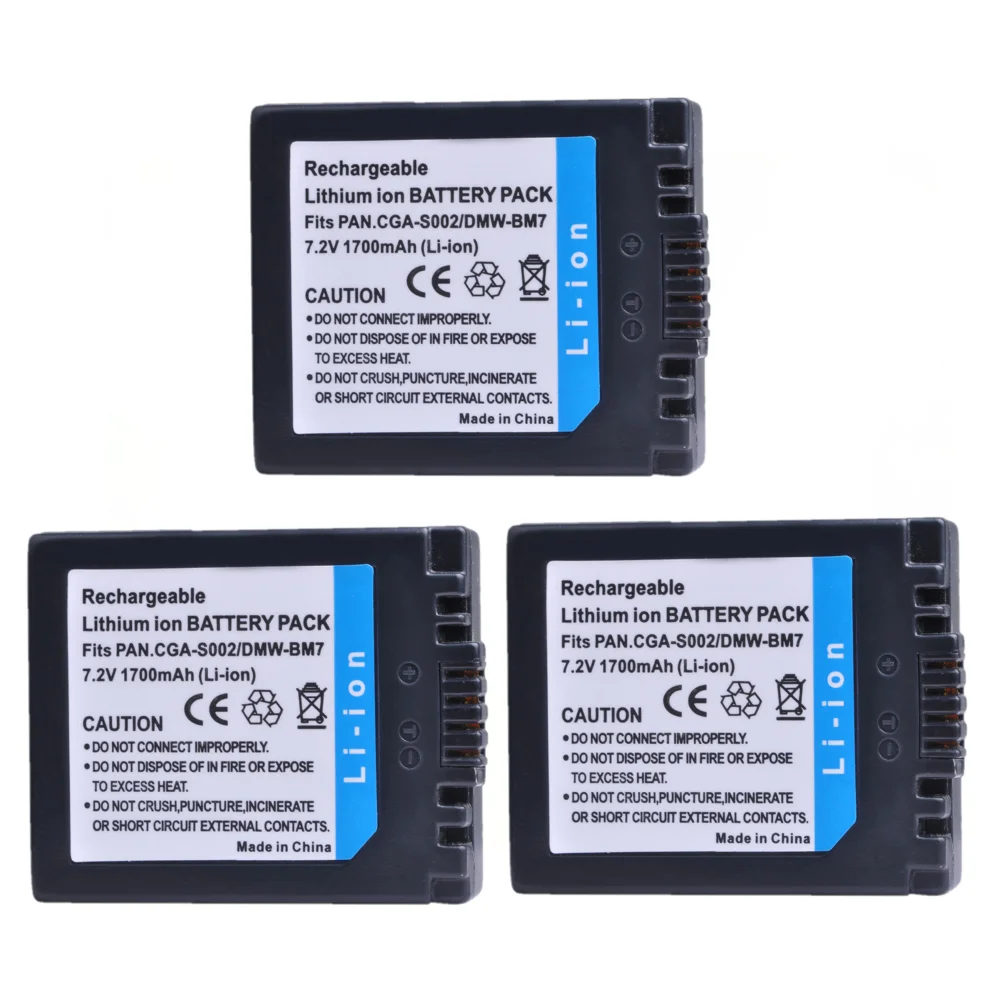 

3Pcs CGA-S002 DMW-BM7 CGA-S002A CGA-S002E Battery for Panasonic CGA S002 DMC-FZ1 DMC-FZ2 DMC-FZ3 DMC-FZ4 DMC-FZ5 DMC FZ10 FZ15