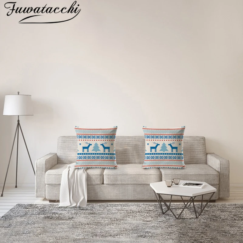 

Fuwatacchi Christmas Cushion Cover Linen Xmas Pillow Cover for Sofa Living Room Home Geometric Decorative Throw PillowCase