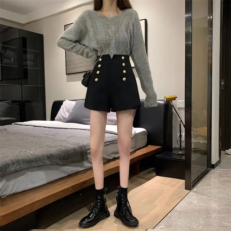 

YTX1524 women new Korean version of the net red wild double-breasted high waist shorts