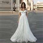 Блестящие трапециевидные Свадебные платья Verngo с открытыми плечами 2021 с короткими рукавами и шлейфом, корсет со шнуровкой сзади, свадебные платья, женское платье