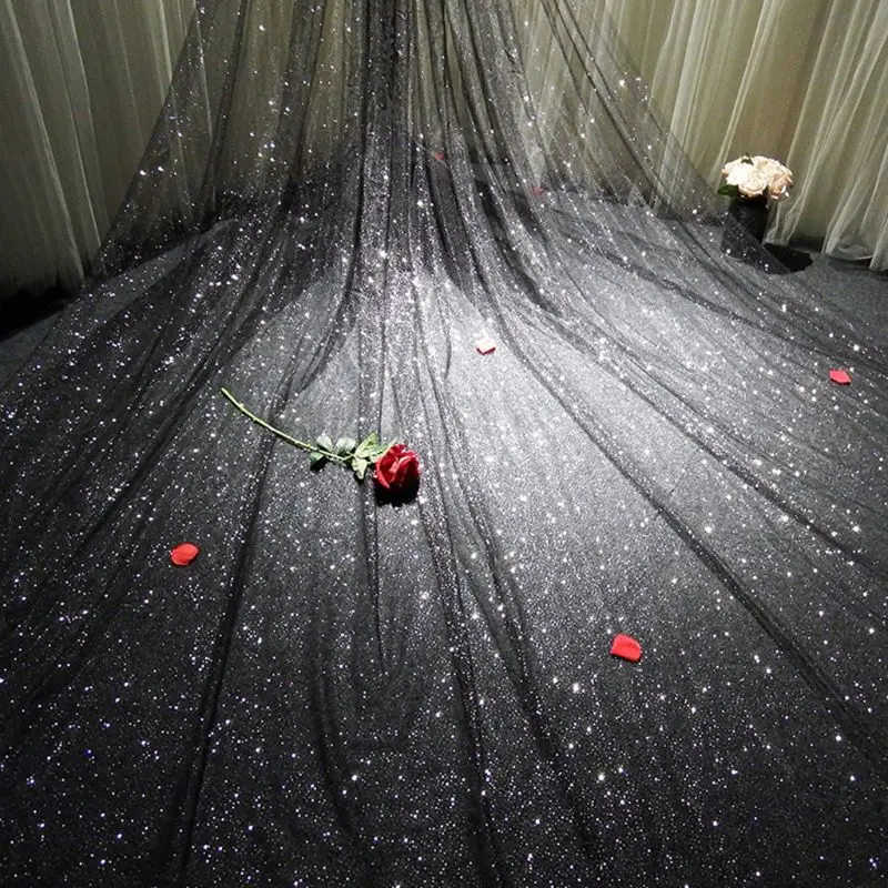 

Women Mesh Ultra-Long Trailing Cathedral Wedding Veil Romantic Luxury Shimmer Starry Sky Sequins Hot Stamping Bridal Accessories