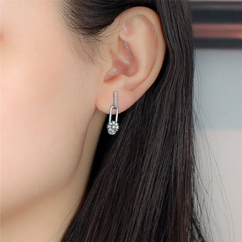 

Bright Crystal Drop Earring Female Jewelry Top Quality 925 Silver Earring For Women Princess Birthday Gift Trendy Girl Earrings