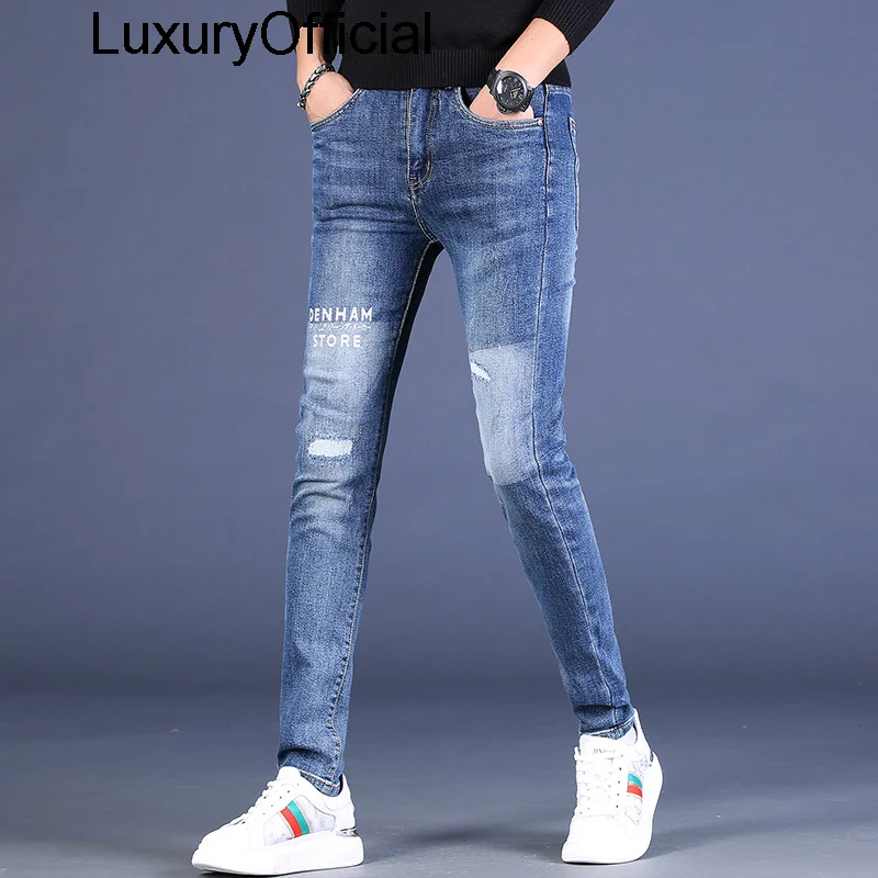 

fashion brand printed hole blue jeans slim pants new casual pants autumn