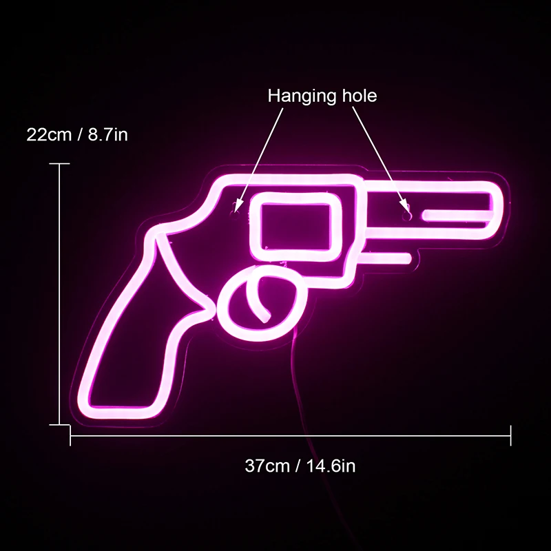 Wanxing Neon Sign Lights Pink Gun Pistol Shaped Wall Hanging Art Night Lamps For Bedroom Game Room Decor Usb Witch Switch | Освещение
