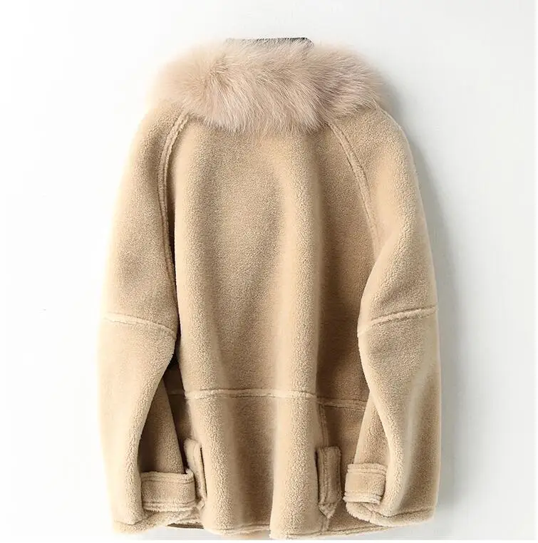 Real Fur Coat Fox Fur Collar Wool Jacket Autumn Winter Coat Women Clothes Korean Vintage Sheep Shearling Women Tops ZT3495
