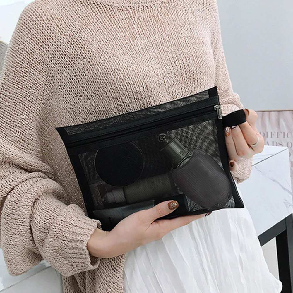 

Black Cosmetic Bag Makeup Women Storage Transparent Mesh Organizer Wash Travel Portable Toiletry Multifunction