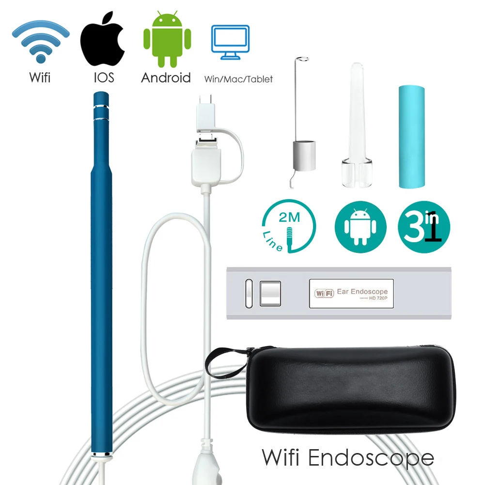 

1.3MP Wifi Medical USB 720P HD Visual Ear Endoscope Otoscope Spoon Camera Borescope Android PC IOS Tablet Iphone Ear Pick Tool