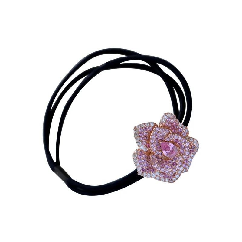 

1pc Colorful CZ Rose Shaped Elastic Hair Rope Hairpin Cloth Rope Women Girls Headdress Accessories