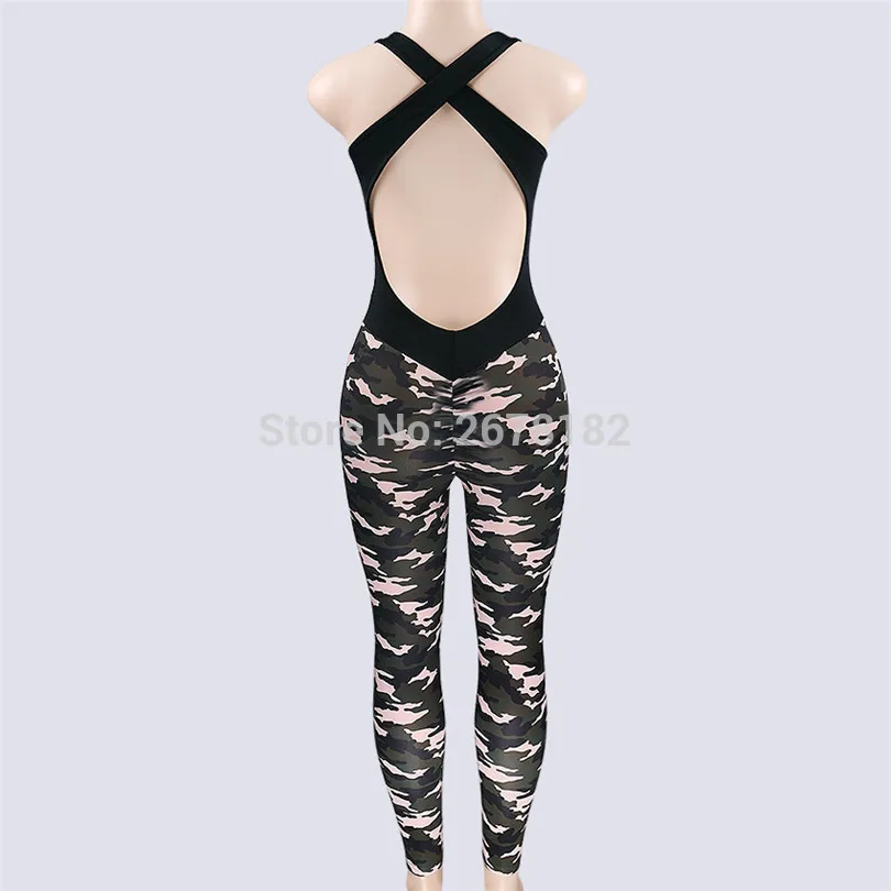 Женский камуфляжный комбинезон без рукавов летний облегающий спортивный костюм