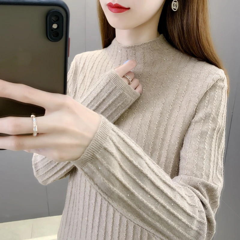 

7 под низом 2 】 сделайте однотонные блестки и полувысокий воротник, вязание без подкладки, верхняя одежда [2000] 37