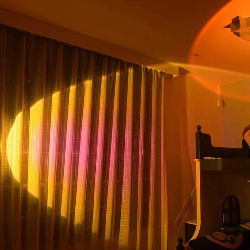 

LED Sunset Rainbow Projector Atmosphere Night Light Table Lamp For Coffe shop Home Background Bedroom Wall Decoration