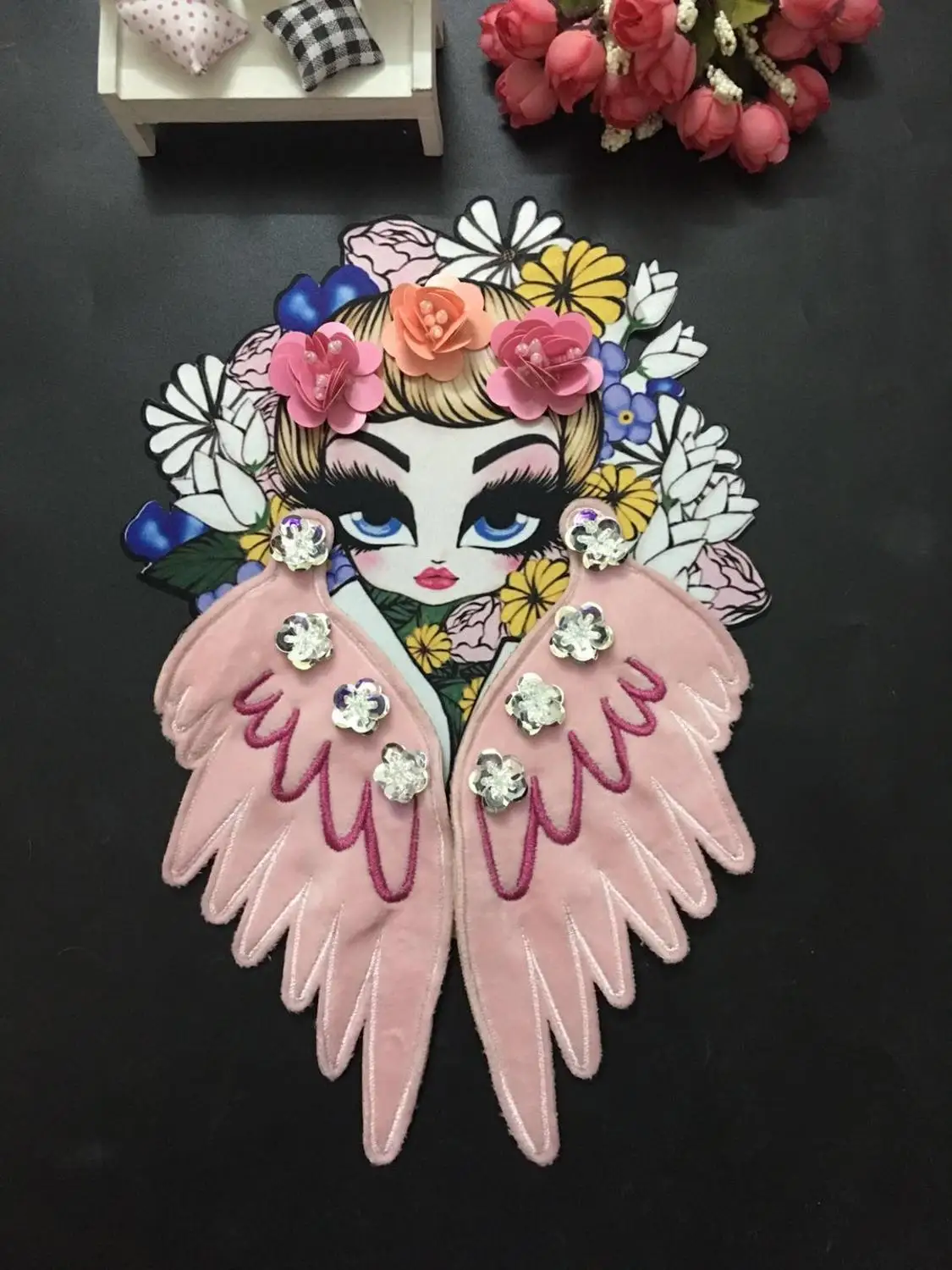 Вышитые бисером стразы крылья цветы аппликации для девочек модная одежда