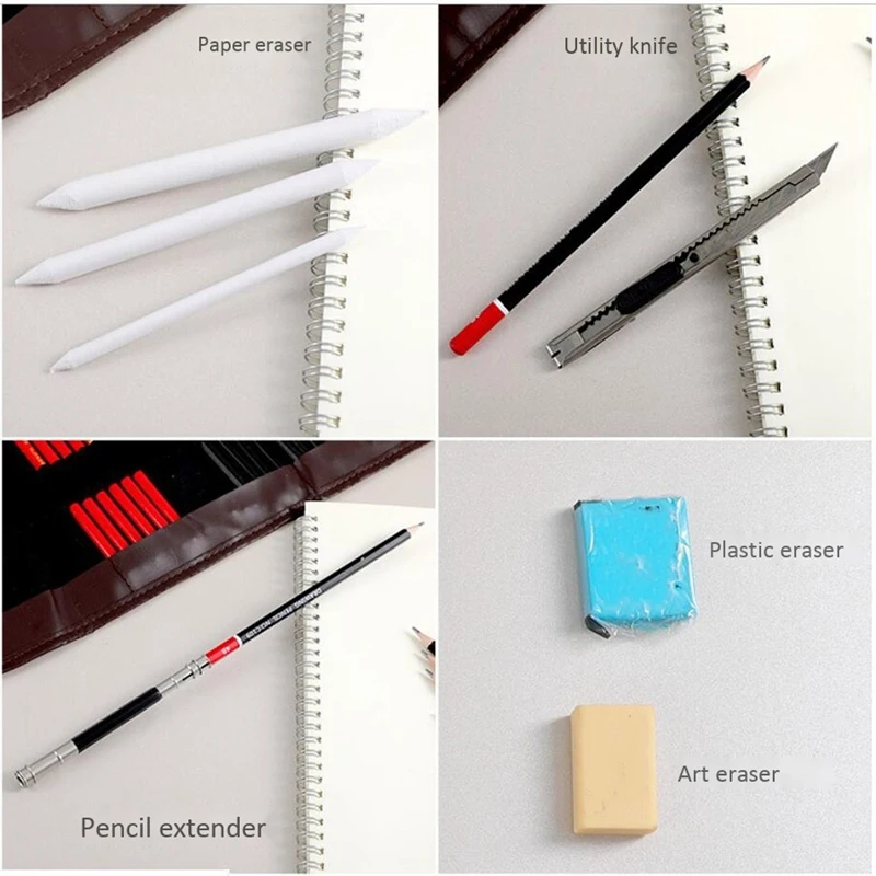 

28Pcs Professional Sketch & Drawing Art Tool Kit with Graphite Pencils, Charcoal Pencils, Paper Erasable Pen, Craft Knif
