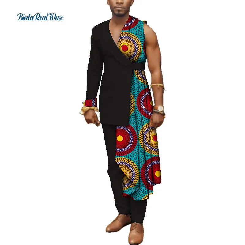Специальный заказ Мужская африканская одежда Bazin Riche лоскутный топ на одно плечо