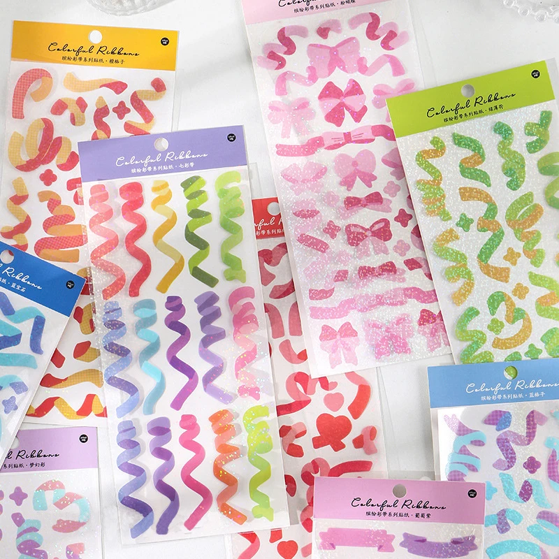 

Ins basic idol card laser shiny stickers colorful ribbons laser hand account material stickers 10 types