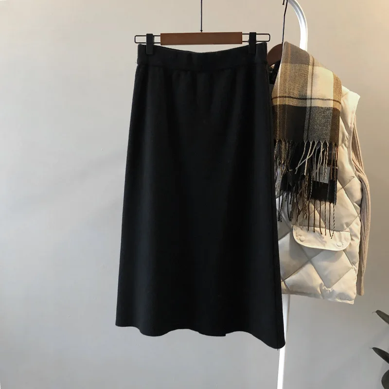 

Elegant Midi Pencil Skirts High Waist Women Knitted Skirt Spring Autumn Fashion Rib Skirt Casual Split Female Casual Skirt