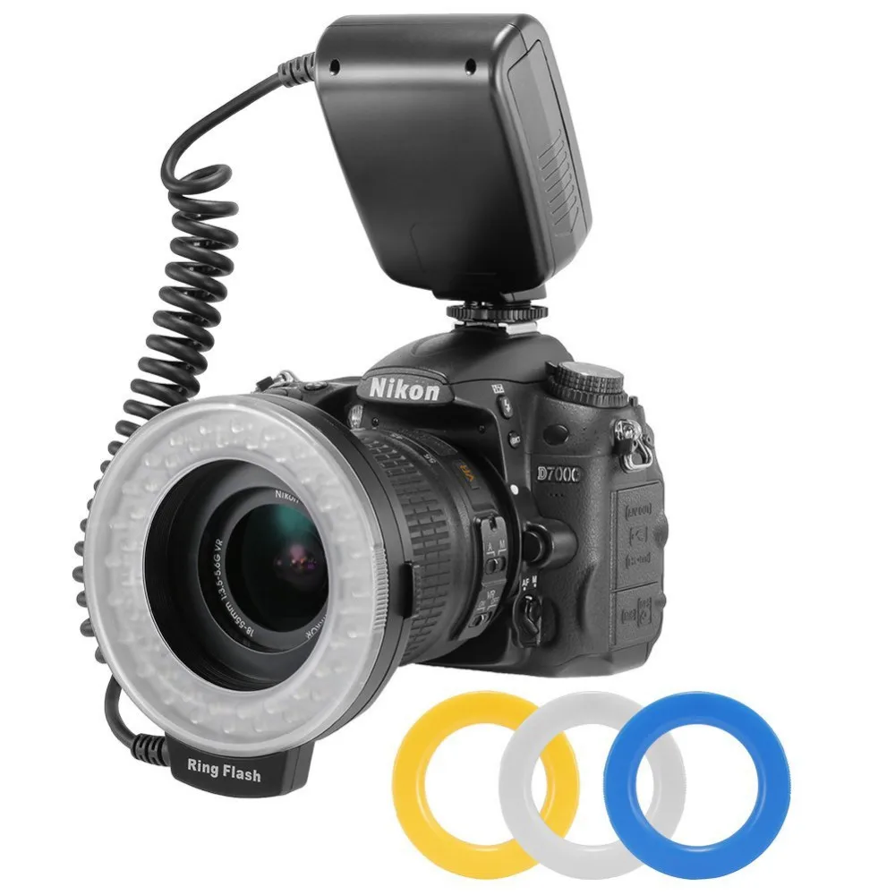 

RF-550D 48 шт. светодиодное кольцо-вспышка для макросъемки Комплект с 8 переходными кольцами для цифровой зеркальной камеры Canon Nikon Pentax Olympus Panasonic ...