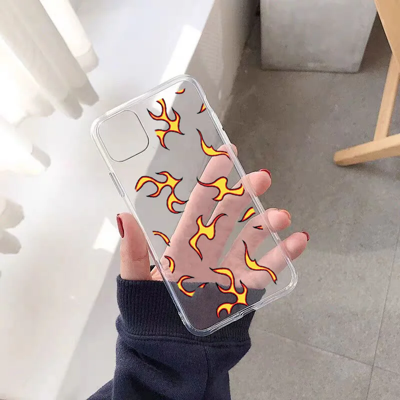 

Soft Silicone Clear Phone Case Cover For iPhone 7 SE 2020 X XS XR 11 Pro Max 8 6s 6 Plus Fashion Flame Fire Print Fundas