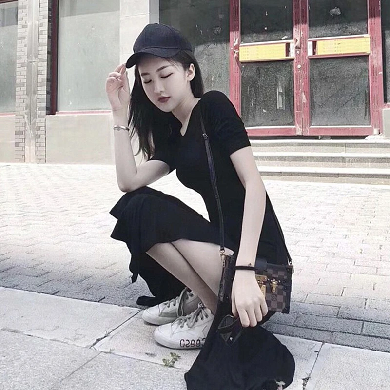 

Spring and Summer New Korean Style Modal Women's Short Sleeve round Neck Mid-Length Split Sexy Beach Dress Temperament