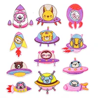 5pcs cute cartoon rocket bear embroidery patches fabric animals iron on appliques craft clothing badge paste for clothes bag