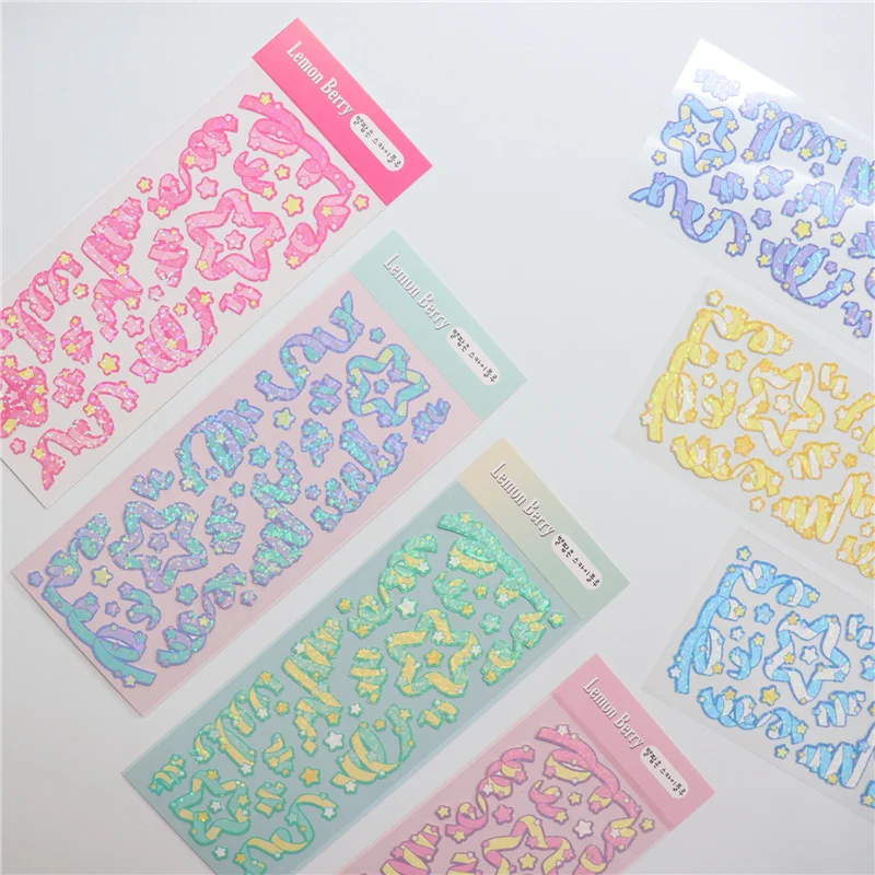 

Ins Style Colorful Star Ribbon Creative Laser Hand Account DIY Decor Photo Album Scrapbook Stationery Collage Material Stickers