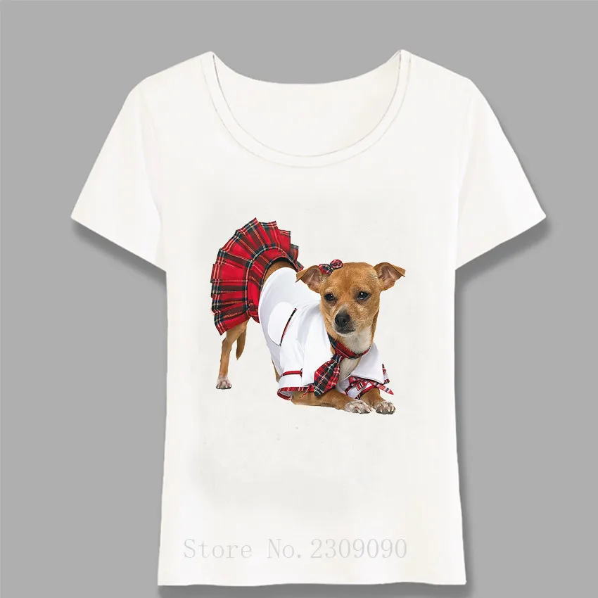 Свежий милый собака в юбка печатных футболка женская летняя забавных китайских
