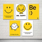 Абстрактная современная простая Милая мультяшная желтая картина с улыбающимся лицом на холсте плакаты принты настенные картины для детской комнаты домашний декор