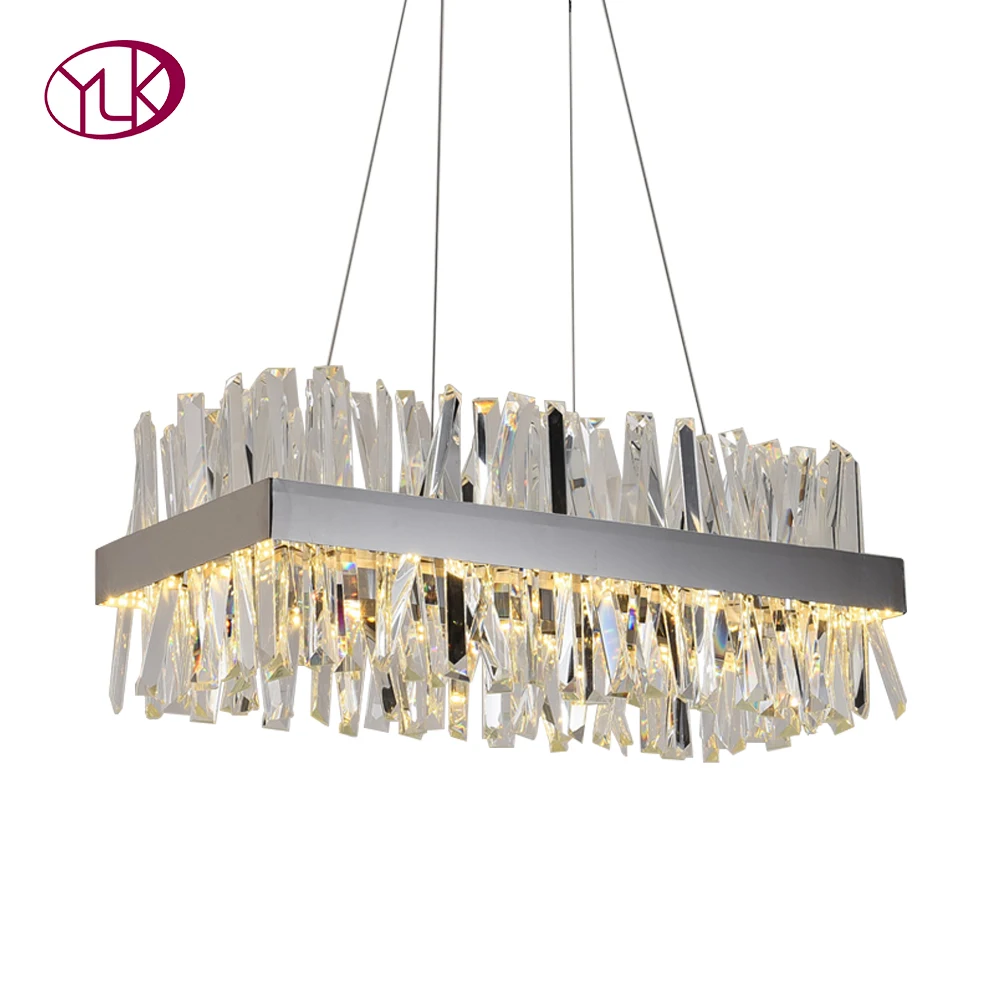 

Youlaike Modern Crystal Chandelier For Dining Room Rectangle Design Kitchen Island Lighting Fixtures Chrome LED Cristal Lustre