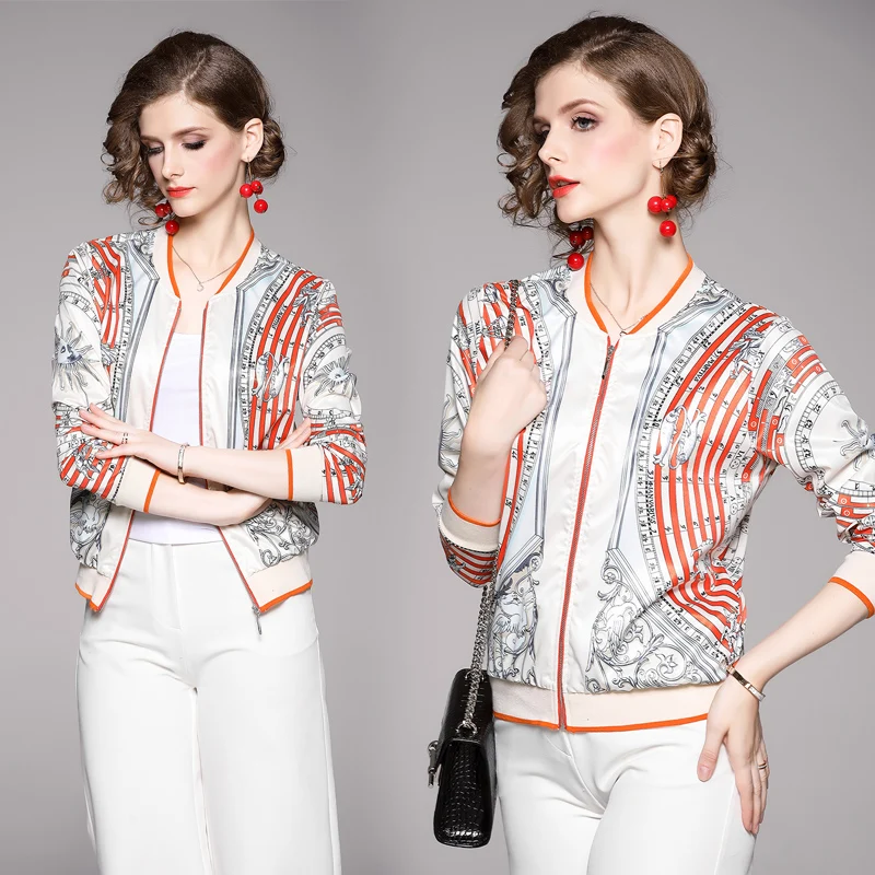 

Женская куртка с принтом, модное Короткое женское пальто на молнии, верхняя одежда с длинным рукавом, женские куртки из искусственного шелк...