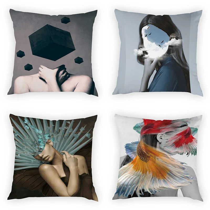

Portrait Printed Cushion Cover Senior Sense Woman Art Portrait Pattern Pillow Case Home Decoration Peach Skin Pillow Case