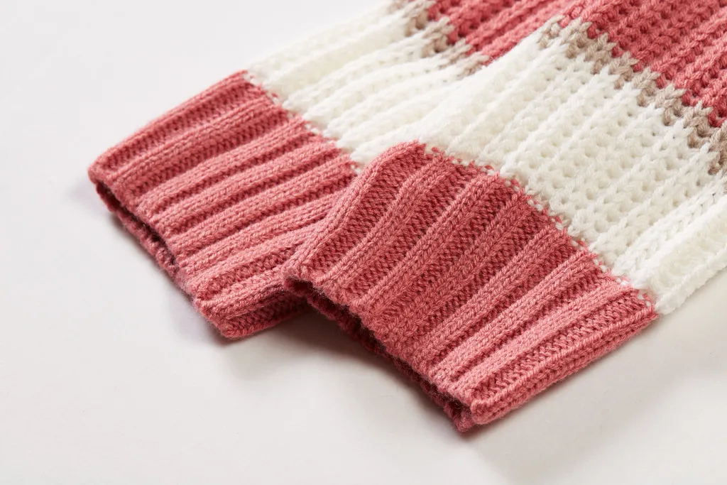 

Winter Autumn Sweater Women Sexy V Neck Patchwork Knit Pullover 2019 Elegant Striped Casual Long Sleeve Pull Jumper