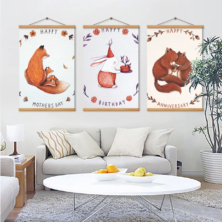 Милый Лисий и кролик плакат с художественным изображением мультяшного животного