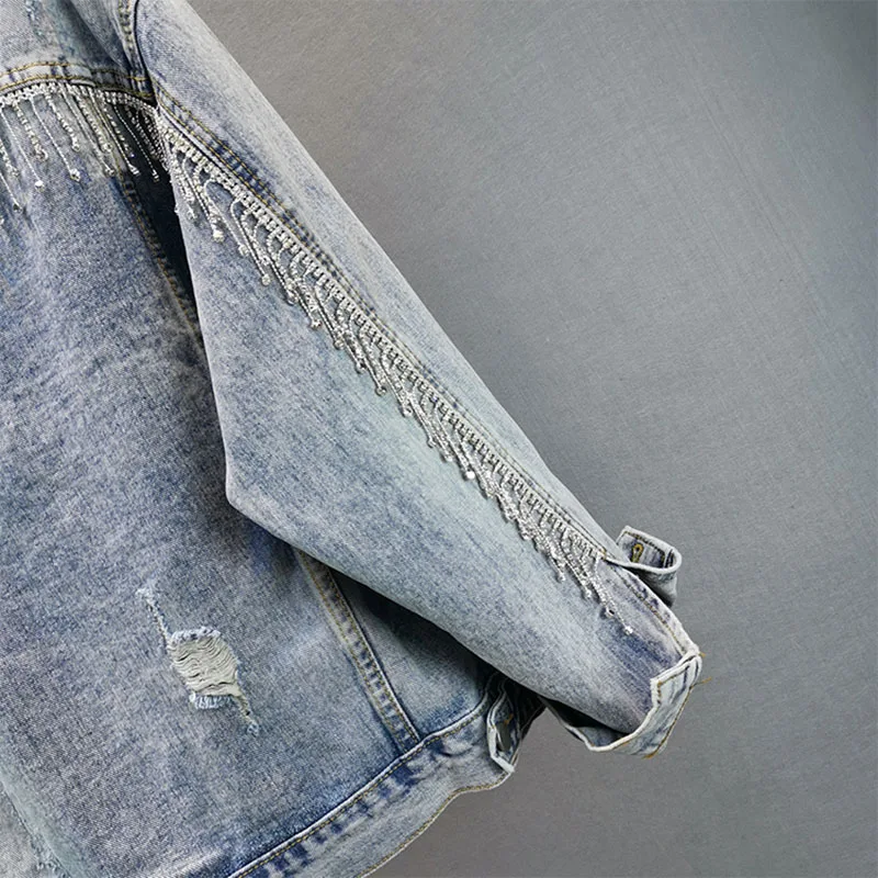 Новинка 2020 женские джинсовые куртки прилив тяжелая индустрия стразы с
