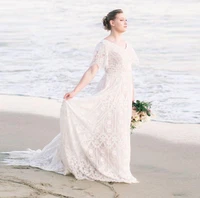 new sumemr beach lace v neck short sleeves bride wedding dress 2021 boho chic bridal gowns robe de mariage vestidos