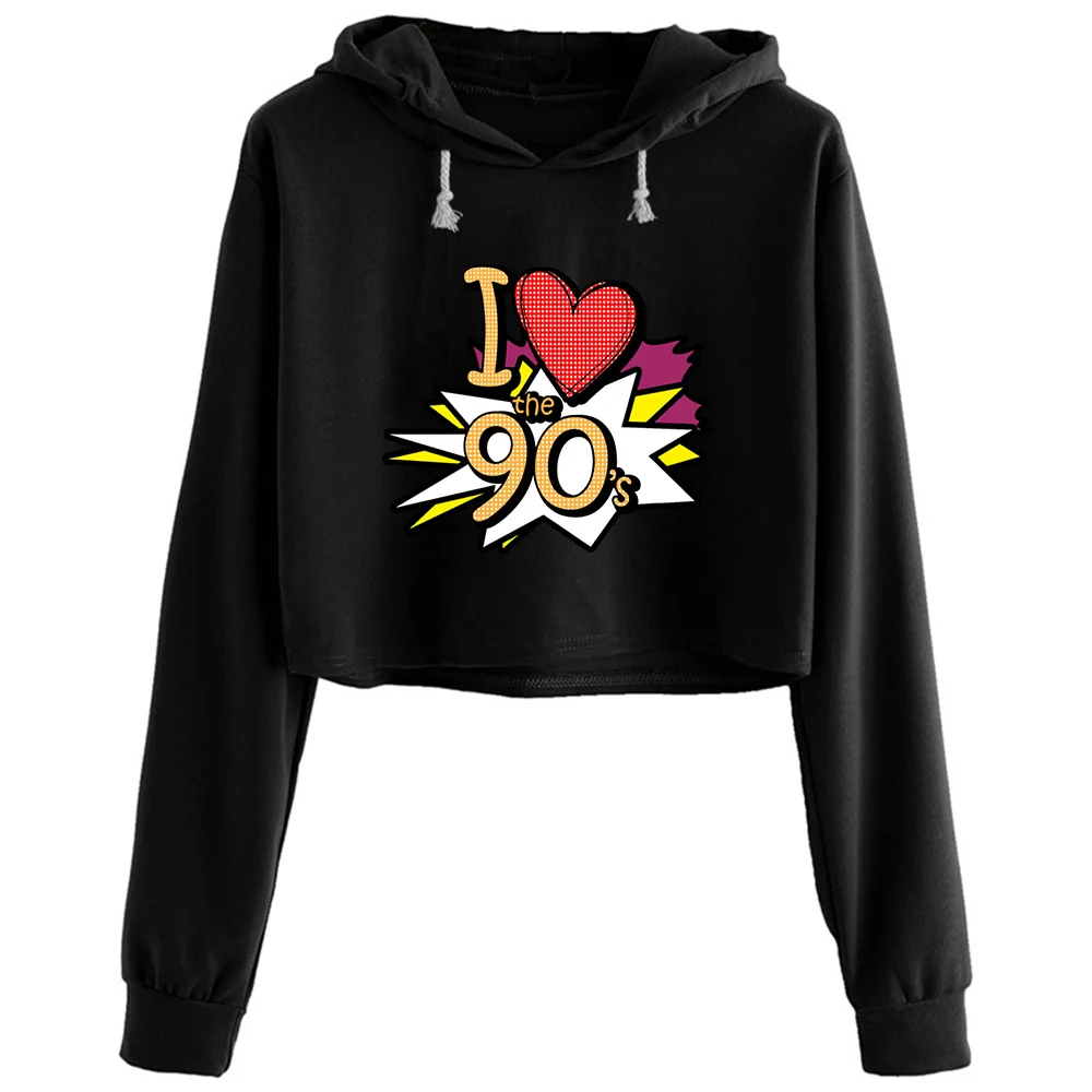 

I Love The 90s Crop Hoodies Women Korean Y2k Kawaii Goth Pullover For Girls