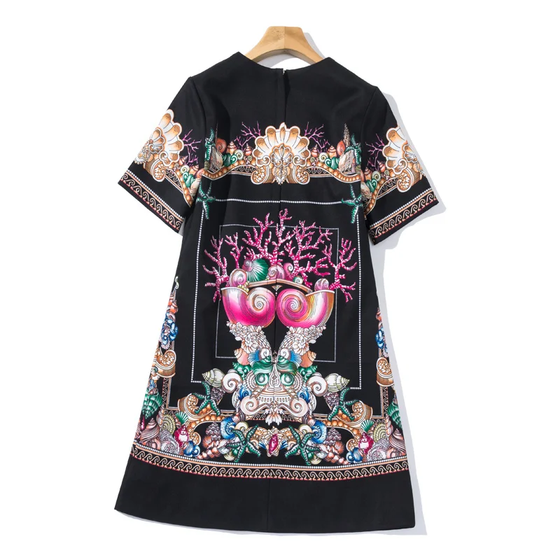 

DIDABOLE High Quality Gorgeous Crystal Beading Short Sleeve Mini Dress Summer New Women'S Zipper Printed Patchwork Fashion Dress