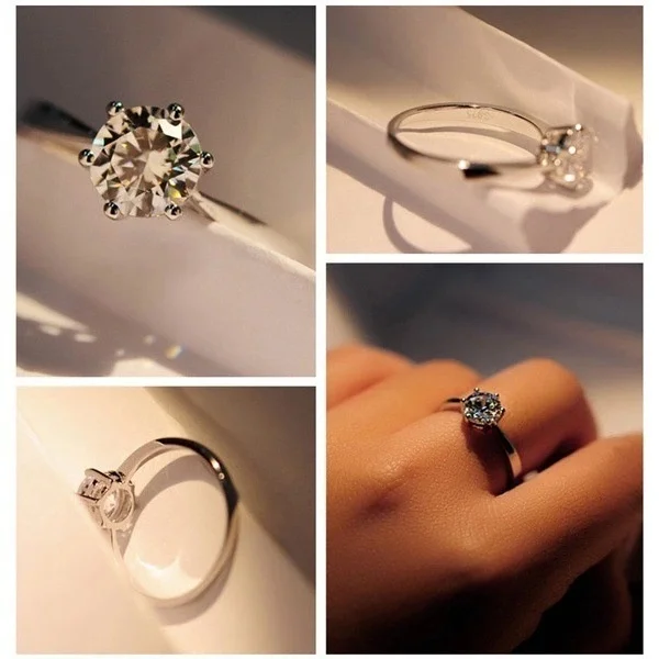 

Fashion Platinum Six Claw Girlfriend Couple Diamond Imitation Diamond Ring Valentine's Day Gift Got Engaged Jewelry Men Women
