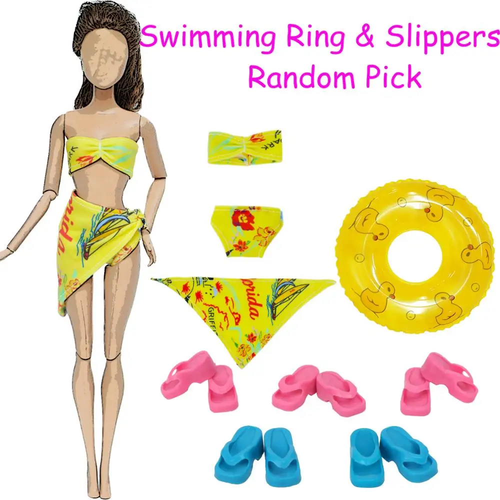 7 шт. = 1 летний купальник желтого цвета + плавательное кольцо в случайном порядке с