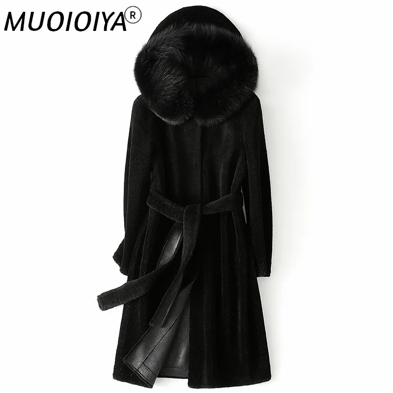 

Winter Warm Big Fox Fur Collar Coat Female 2022 Hooded Long Wool Jacket Women's Fur Coats Casaco Feminino Inverno Gxy784