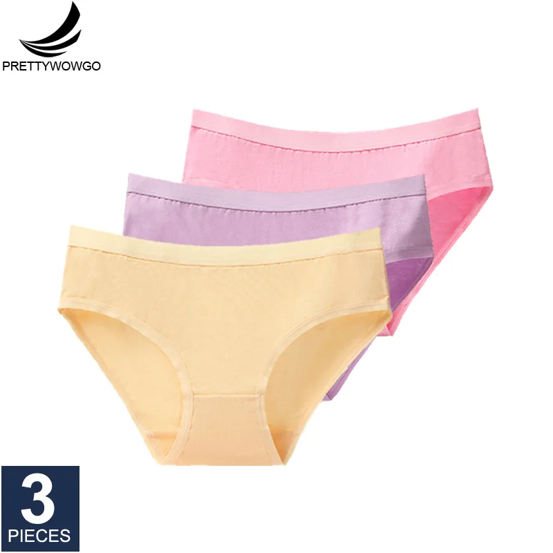 khaki.purple.pink Prettywowgo 3 шт./партия, Новое поступление, женское нижнее белье, хлопковые трусы, 8 однотонных цветов, трусы, большие размеры M L XL XXL 3XL 008 - Цвет: khaki.purple.pink