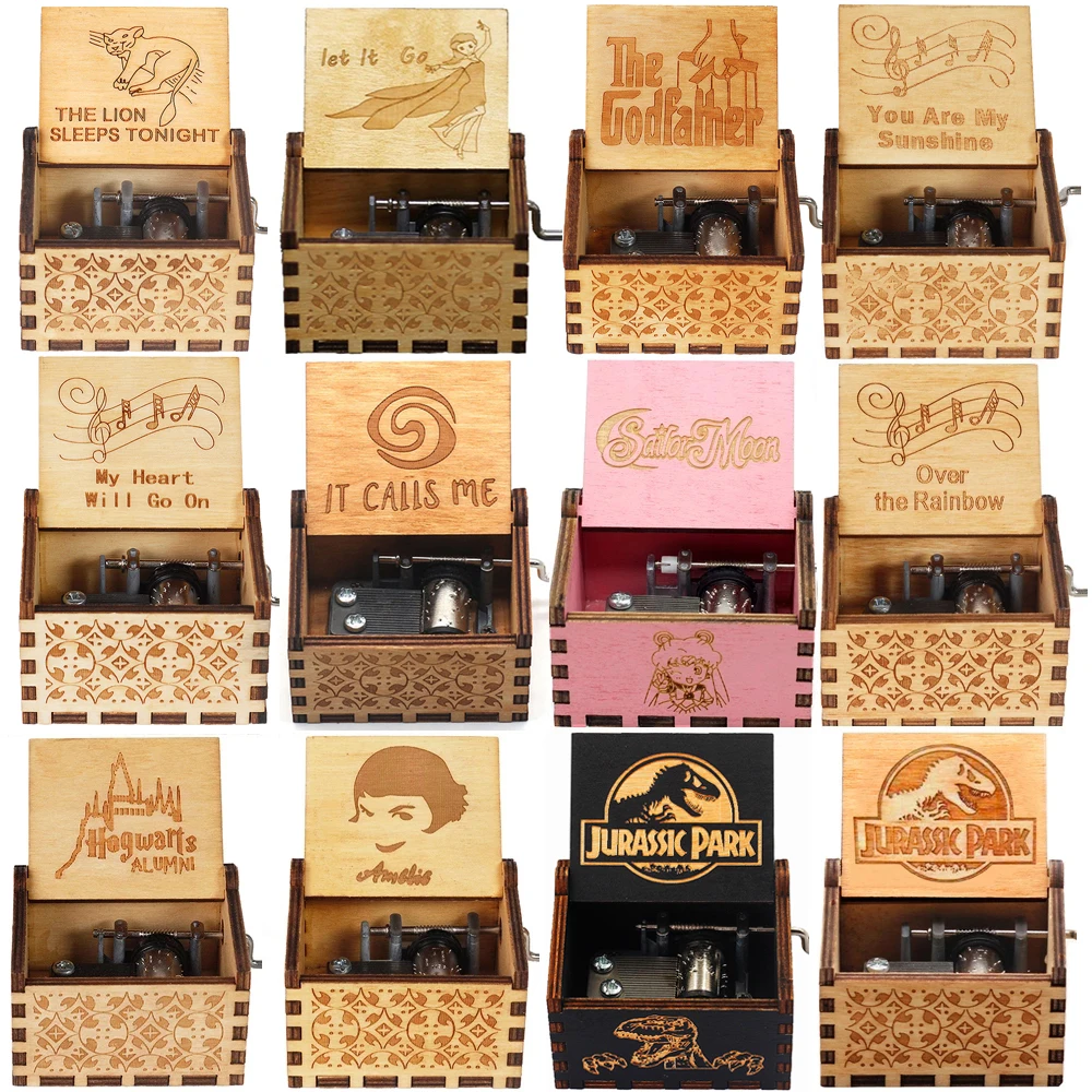 Анонимная Античная резная деревянная музыкальная шкатулка с рукояткой I LOVE YOU