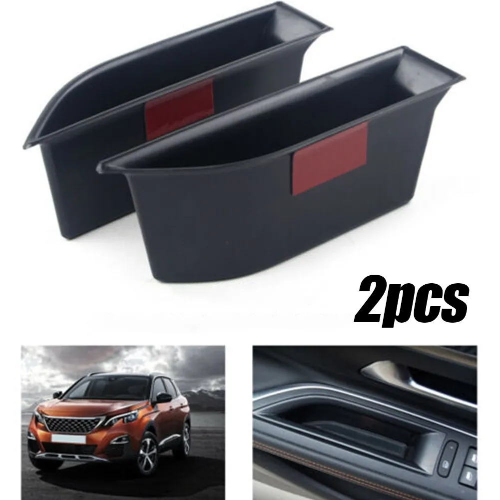 

Black ABS Car Door Storage Boxes For 3008 3008GT 2016-2018 Car Front Inside Door Storage Pallet Armrest Box