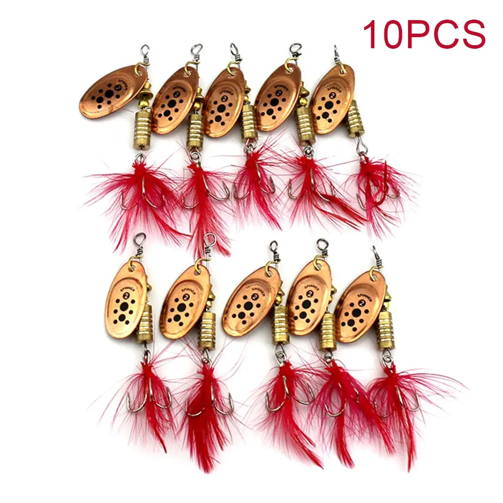 

10pcs Fishing Spinner Spoon Sequis Metal Spinner Bait With Feather Treble Hooks Fishing Spinner Spoon For Freshwater Saltwater