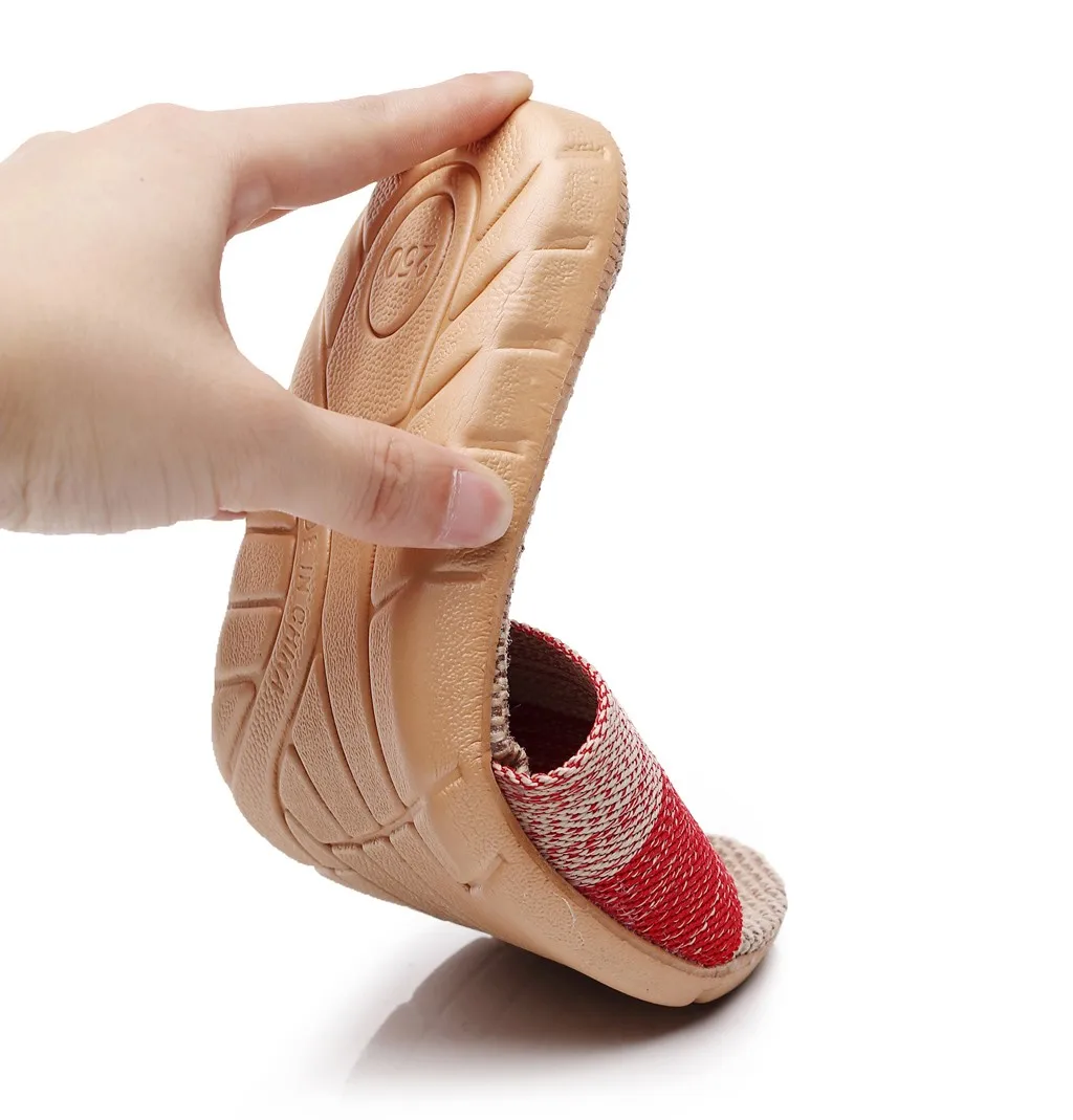 

New women Linen Slippers Hemp Flip Flops Flat Non-slip Sandals Home Slippers Male Casual Indoor Flax Hot Beach Shoes #3