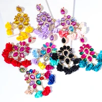2022 boho rhinestones drop dangle earrings crystal flower tassel earing statement earrings for women jewelry accessories gifts