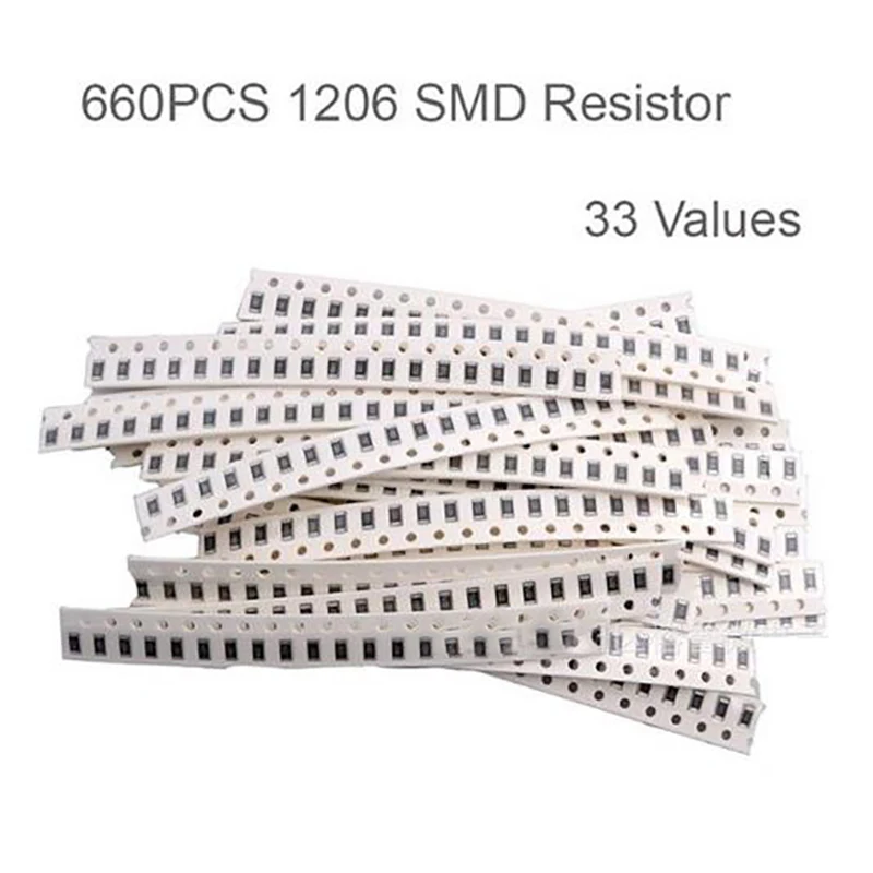 

Комплект резисторов 0603 SMD в ассортименте, 1 Ом-1М Ом, 1%, 33 значения, 20 шт. = 660 шт., набор образцов хорошего качества